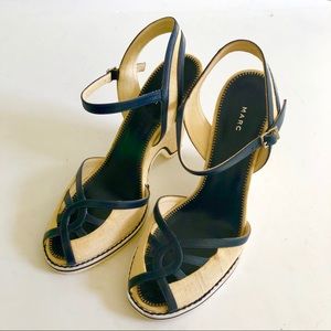 Marc Jacobs Leather & Canvas Wedge Heel Sandal